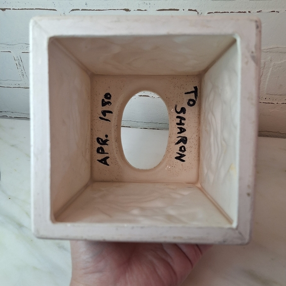 Ceramic Vtg Tissue Cover Box with Green Leaves Pink Flowers 1980s - Picture 3 of 6